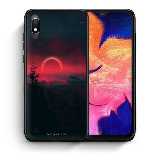 Θήκη Samsung A10 Sunset Tropic από τη Smartfits με σχέδιο στο πίσω μέρος και μαύρο περίβλημα | Samsung A10 Sunset Tropic case with colorful back and black bezels