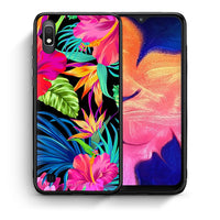 Thumbnail for Θήκη Samsung A10 Tropical Flowers από τη Smartfits με σχέδιο στο πίσω μέρος και μαύρο περίβλημα | Samsung A10 Tropical Flowers case with colorful back and black bezels