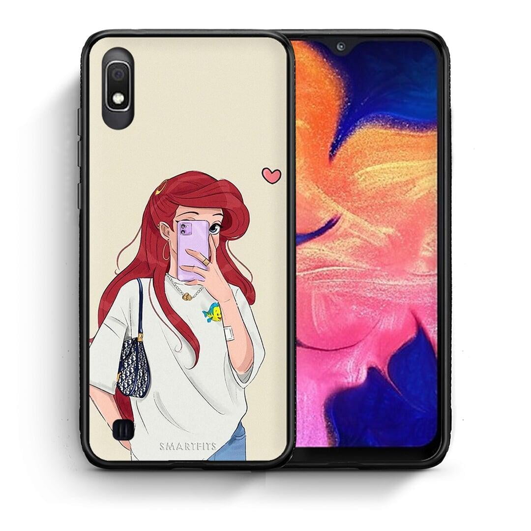 Θήκη Samsung A10 Walking Mermaid από τη Smartfits με σχέδιο στο πίσω μέρος και μαύρο περίβλημα | Samsung A10 Walking Mermaid case with colorful back and black bezels