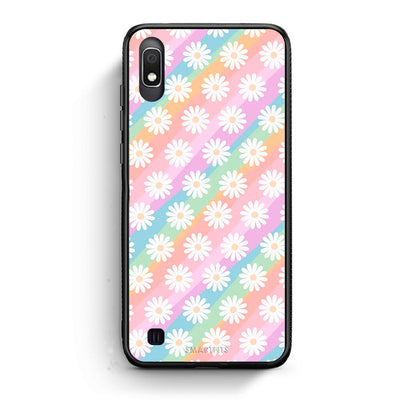 Samsung A10 White Daisies θήκη από τη Smartfits με σχέδιο στο πίσω μέρος και μαύρο περίβλημα | Smartphone case with colorful back and black bezels by Smartfits