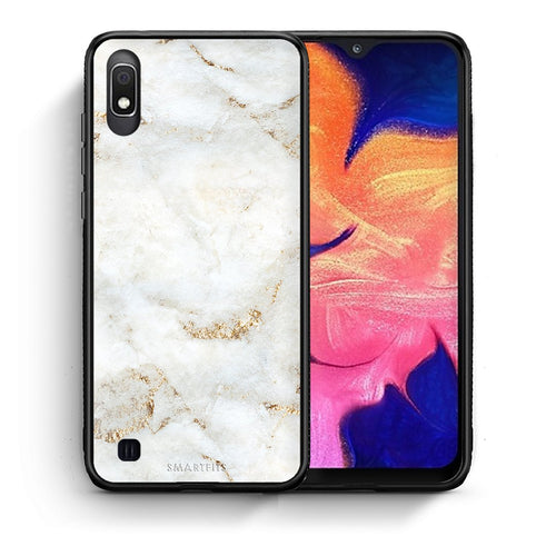 Θήκη Samsung A10 White Gold Marble από τη Smartfits με σχέδιο στο πίσω μέρος και μαύρο περίβλημα | Samsung A10 White Gold Marble case with colorful back and black bezels