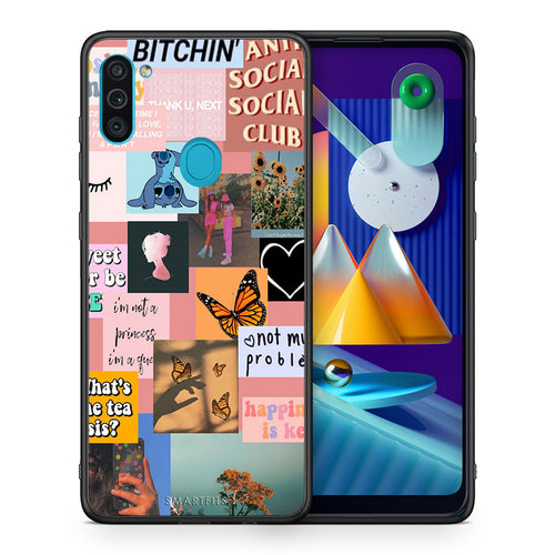 Θήκη Αγίου Βαλεντίνου Samsung A11 / M11 Collage Bitchin από τη Smartfits με σχέδιο στο πίσω μέρος και μαύρο περίβλημα | Samsung A11 / M11 Collage Bitchin case with colorful back and black bezels