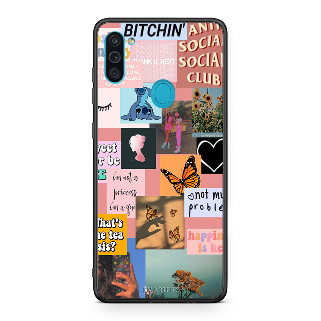 Samsung A11 / M11 Collage Bitchin Θήκη Αγίου Βαλεντίνου από τη Smartfits με σχέδιο στο πίσω μέρος και μαύρο περίβλημα | Smartphone case with colorful back and black bezels by Smartfits