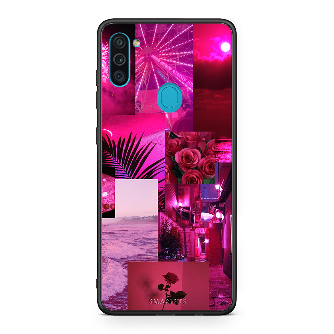 Samsung A11 / M11 Collage Red Roses Θήκη Αγίου Βαλεντίνου από τη Smartfits με σχέδιο στο πίσω μέρος και μαύρο περίβλημα | Smartphone case with colorful back and black bezels by Smartfits