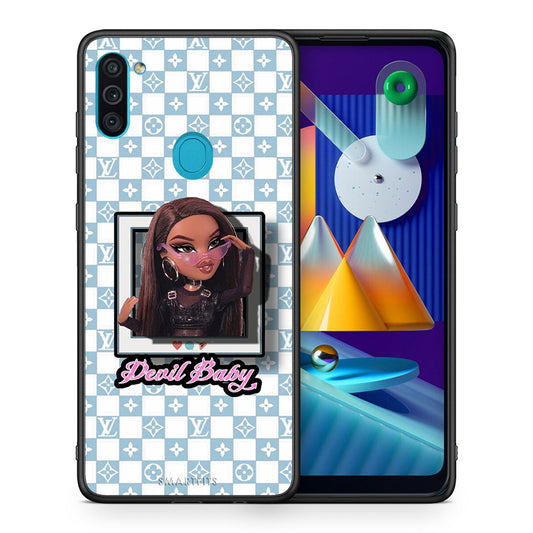 Θήκη Αγίου Βαλεντίνου Samsung A11 / M11 Devil Baby από τη Smartfits με σχέδιο στο πίσω μέρος και μαύρο περίβλημα | Samsung A11 / M11 Devil Baby case with colorful back and black bezels