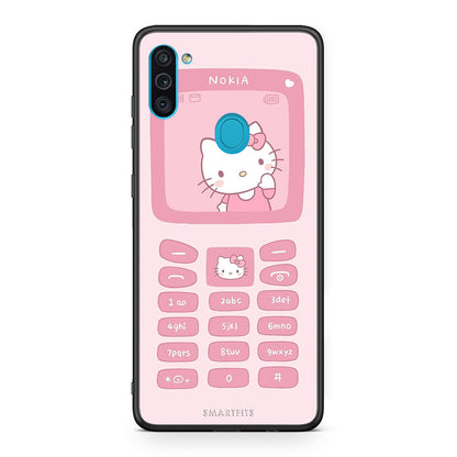 Samsung A11 / M11 Hello Kitten Θήκη Αγίου Βαλεντίνου από τη Smartfits με σχέδιο στο πίσω μέρος και μαύρο περίβλημα | Smartphone case with colorful back and black bezels by Smartfits