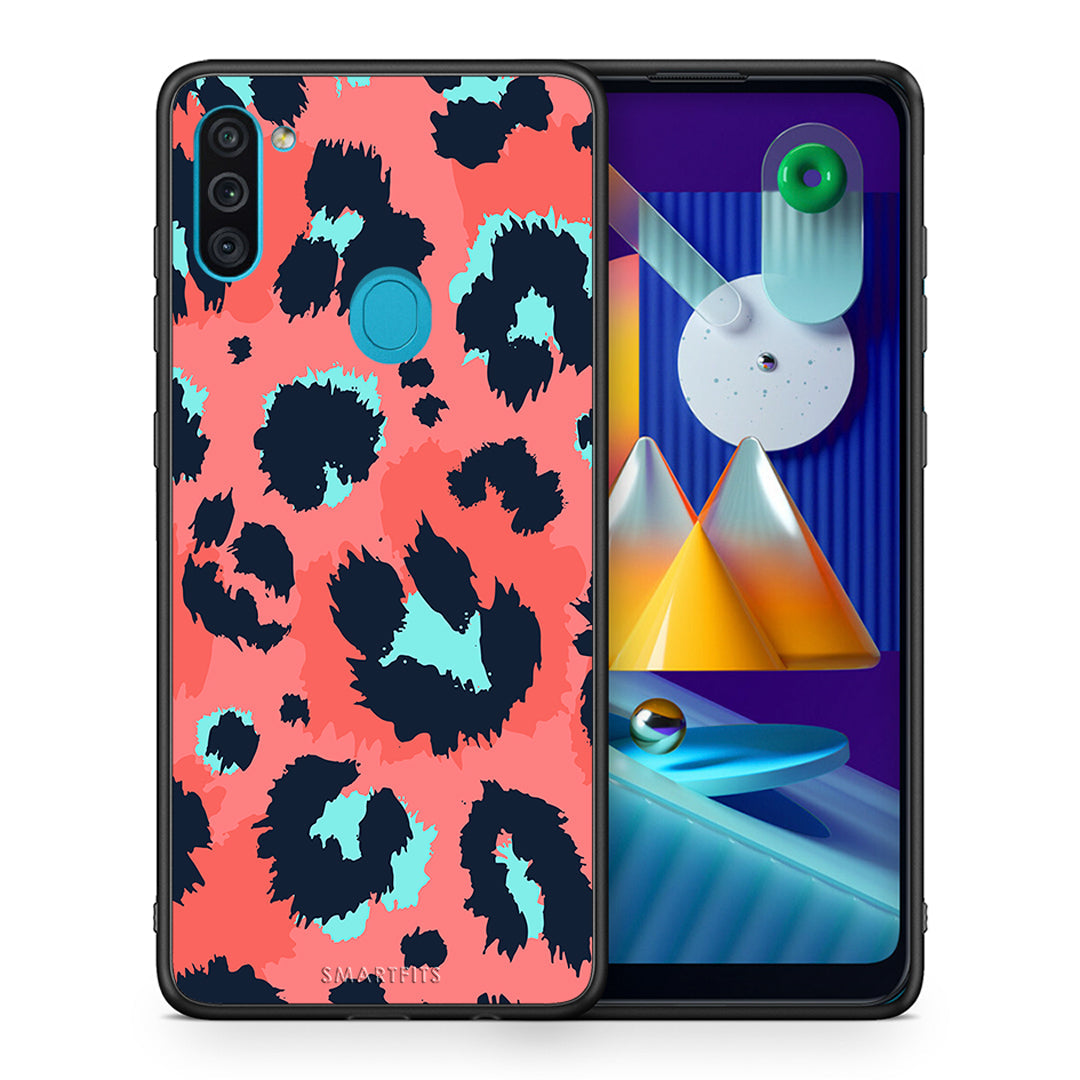 Θήκη Samsung A11/M11 Pink Leopard Animal από τη Smartfits με σχέδιο στο πίσω μέρος και μαύρο περίβλημα | Samsung A11/M11 Pink Leopard Animal case with colorful back and black bezels