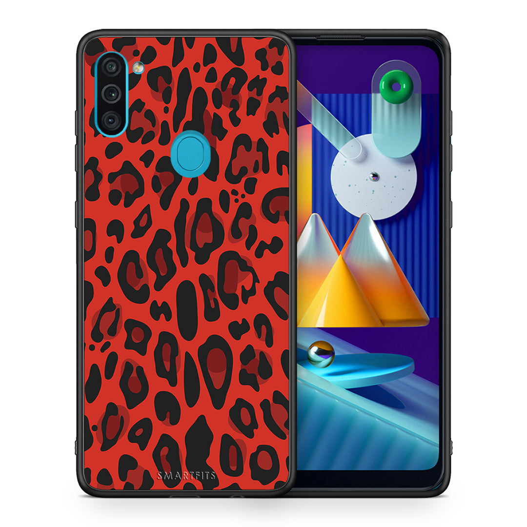 Θήκη Samsung A11/M11 Red Leopard Animal από τη Smartfits με σχέδιο στο πίσω μέρος και μαύρο περίβλημα | Samsung A11/M11 Red Leopard Animal case with colorful back and black bezels