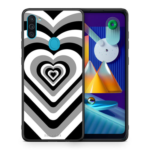 Θήκη Samsung A11/M11 Black Hearts από τη Smartfits με σχέδιο στο πίσω μέρος και μαύρο περίβλημα | Samsung A11/M11 Black Hearts case with colorful back and black bezels