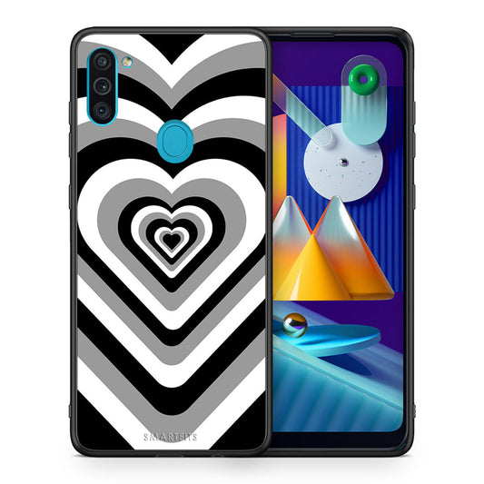 Θήκη Samsung A11/M11 Black Hearts από τη Smartfits με σχέδιο στο πίσω μέρος και μαύρο περίβλημα | Samsung A11/M11 Black Hearts case with colorful back and black bezels