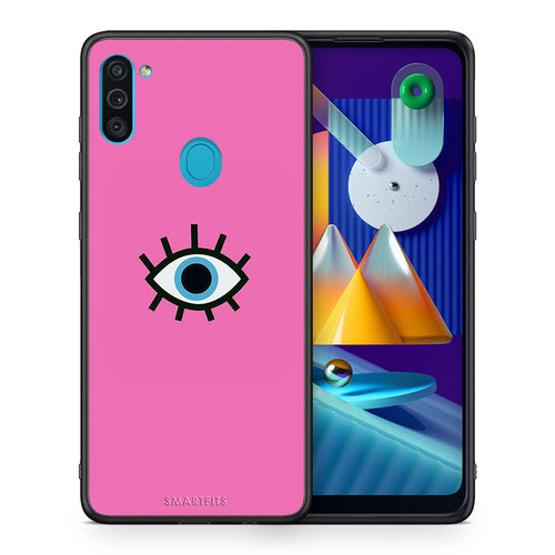 Θήκη Samsung A11/M11 Blue Eye Pink από τη Smartfits με σχέδιο στο πίσω μέρος και μαύρο περίβλημα | Samsung A11/M11 Blue Eye Pink case with colorful back and black bezels