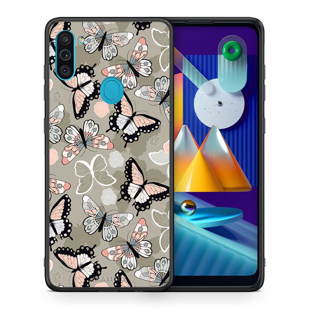 Θήκη Samsung A11/M11 Butterflies Boho από τη Smartfits με σχέδιο στο πίσω μέρος και μαύρο περίβλημα | Samsung A11/M11 Butterflies Boho case with colorful back and black bezels