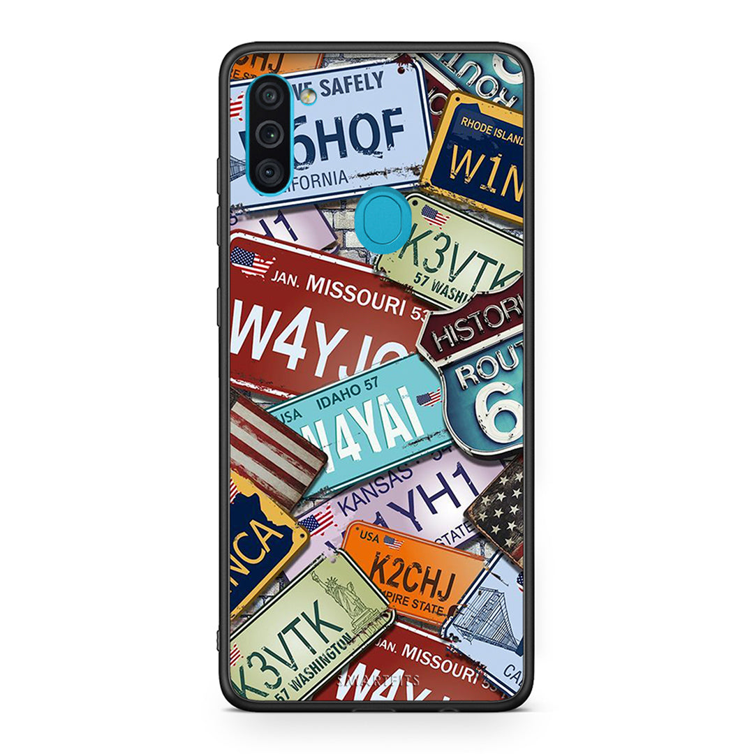 Samsung A11/M11 Car Plates θήκη από τη Smartfits με σχέδιο στο πίσω μέρος και μαύρο περίβλημα | Smartphone case with colorful back and black bezels by Smartfits