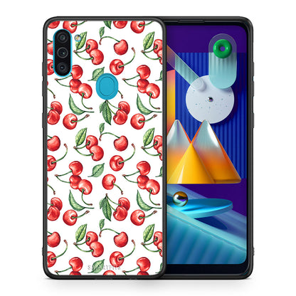 Θήκη Samsung A11/M11 Cherry Summer από τη Smartfits με σχέδιο στο πίσω μέρος και μαύρο περίβλημα | Samsung A11/M11 Cherry Summer case with colorful back and black bezels