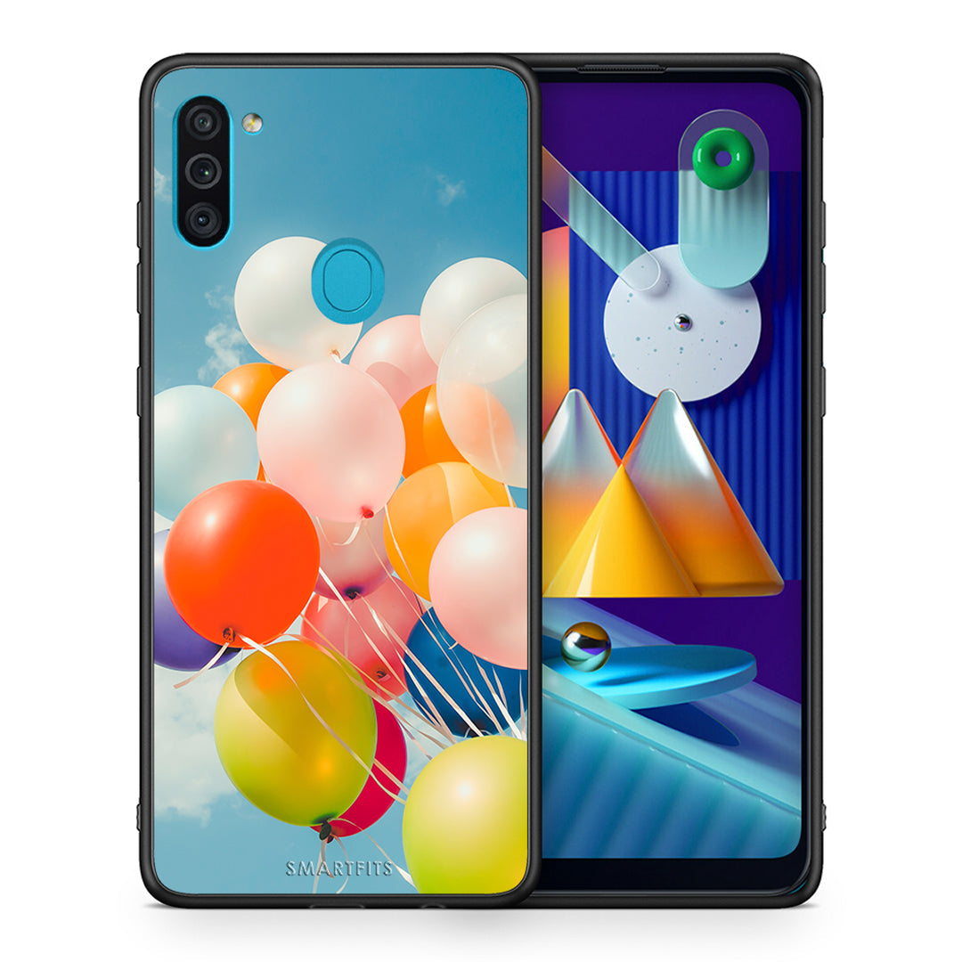 Θήκη Samsung A11/M11 Colorful Balloons από τη Smartfits με σχέδιο στο πίσω μέρος και μαύρο περίβλημα | Samsung A11/M11 Colorful Balloons case with colorful back and black bezels