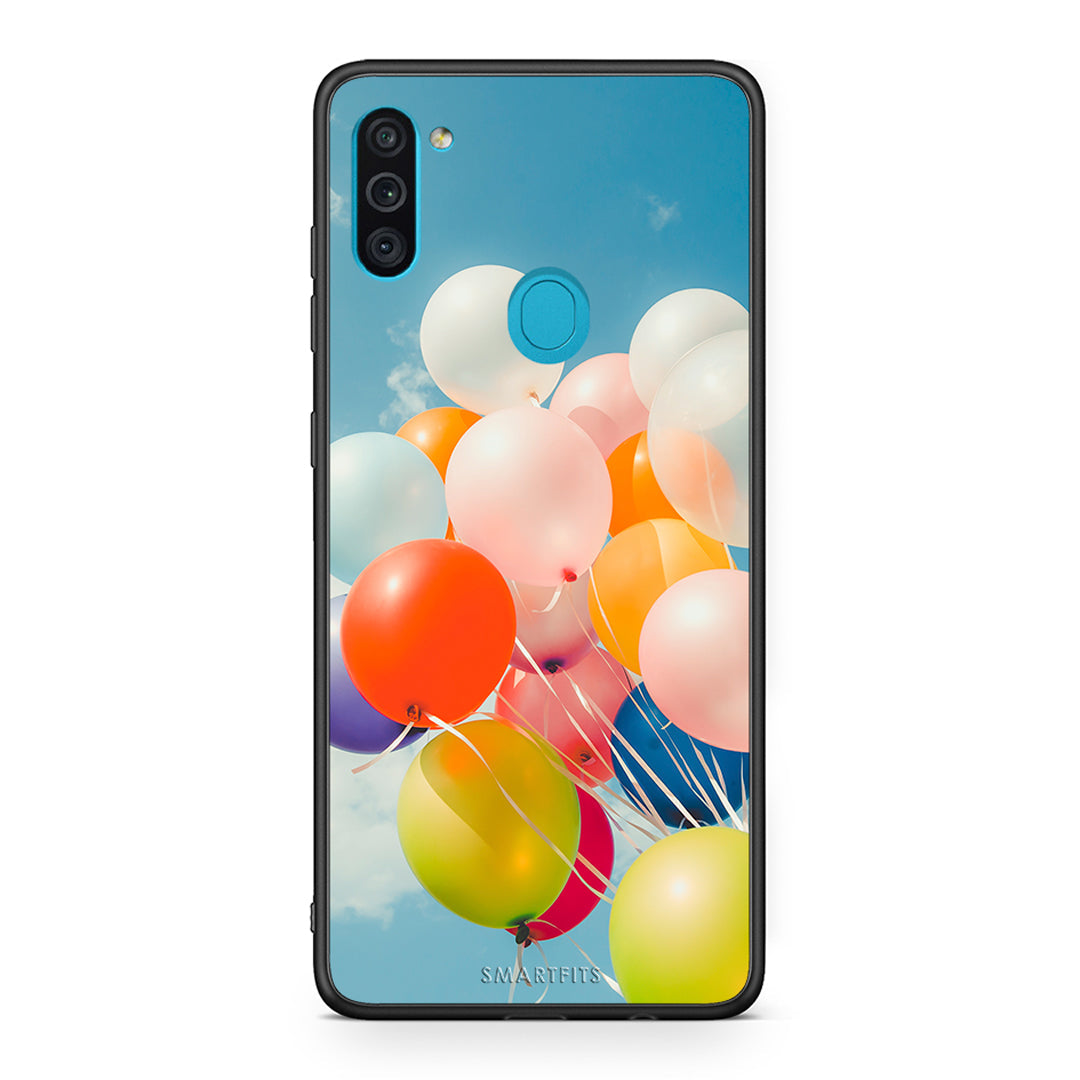 Samsung A11/M11 Colorful Balloons θήκη από τη Smartfits με σχέδιο στο πίσω μέρος και μαύρο περίβλημα | Smartphone case with colorful back and black bezels by Smartfits