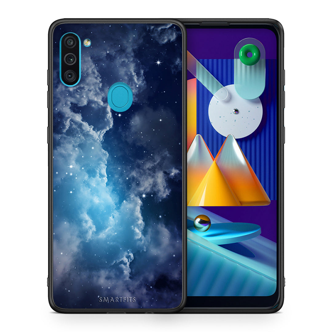 Θήκη Samsung A11/M11 Blue Sky Galaxy από τη Smartfits με σχέδιο στο πίσω μέρος και μαύρο περίβλημα | Samsung A11/M11 Blue Sky Galaxy case with colorful back and black bezels