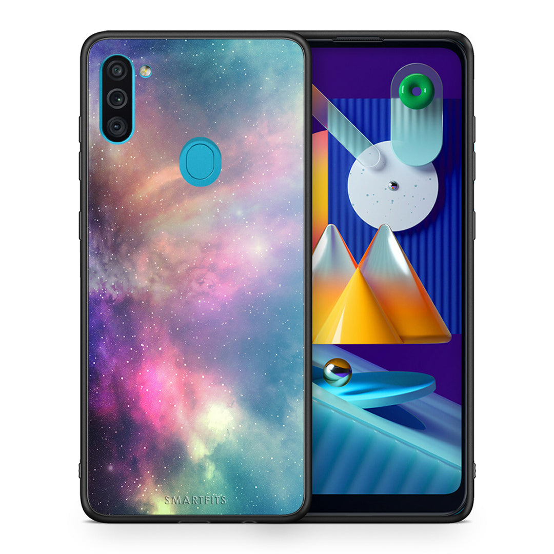 Θήκη Samsung A11/M11 Rainbow Galaxy από τη Smartfits με σχέδιο στο πίσω μέρος και μαύρο περίβλημα | Samsung A11/M11 Rainbow Galaxy case with colorful back and black bezels