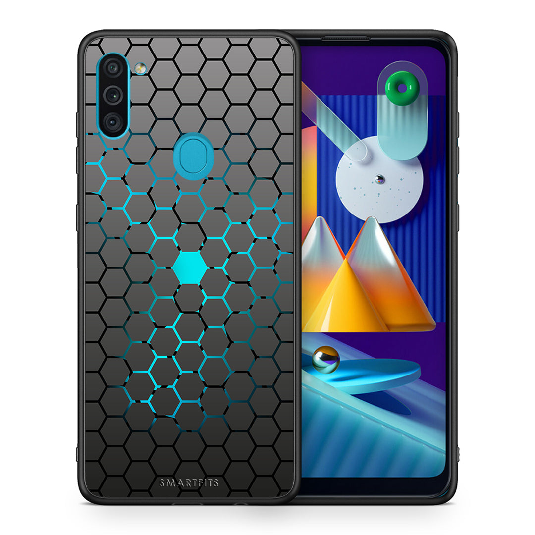 Θήκη Samsung A11/M11 Hexagonal Geometric από τη Smartfits με σχέδιο στο πίσω μέρος και μαύρο περίβλημα | Samsung A11/M11 Hexagonal Geometric case with colorful back and black bezels
