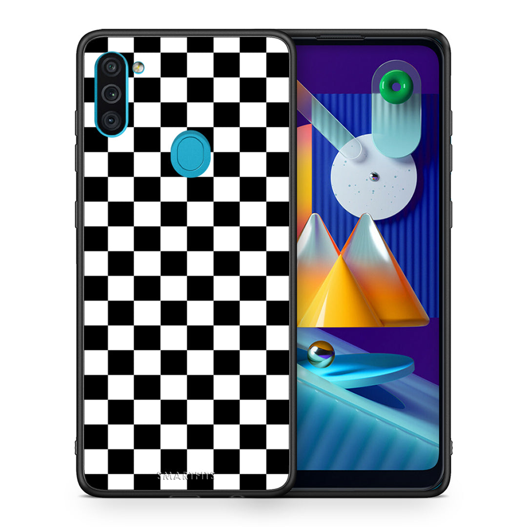 Θήκη Samsung A11/M11 Squares Geometric από τη Smartfits με σχέδιο στο πίσω μέρος και μαύρο περίβλημα | Samsung A11/M11 Squares Geometric case with colorful back and black bezels
