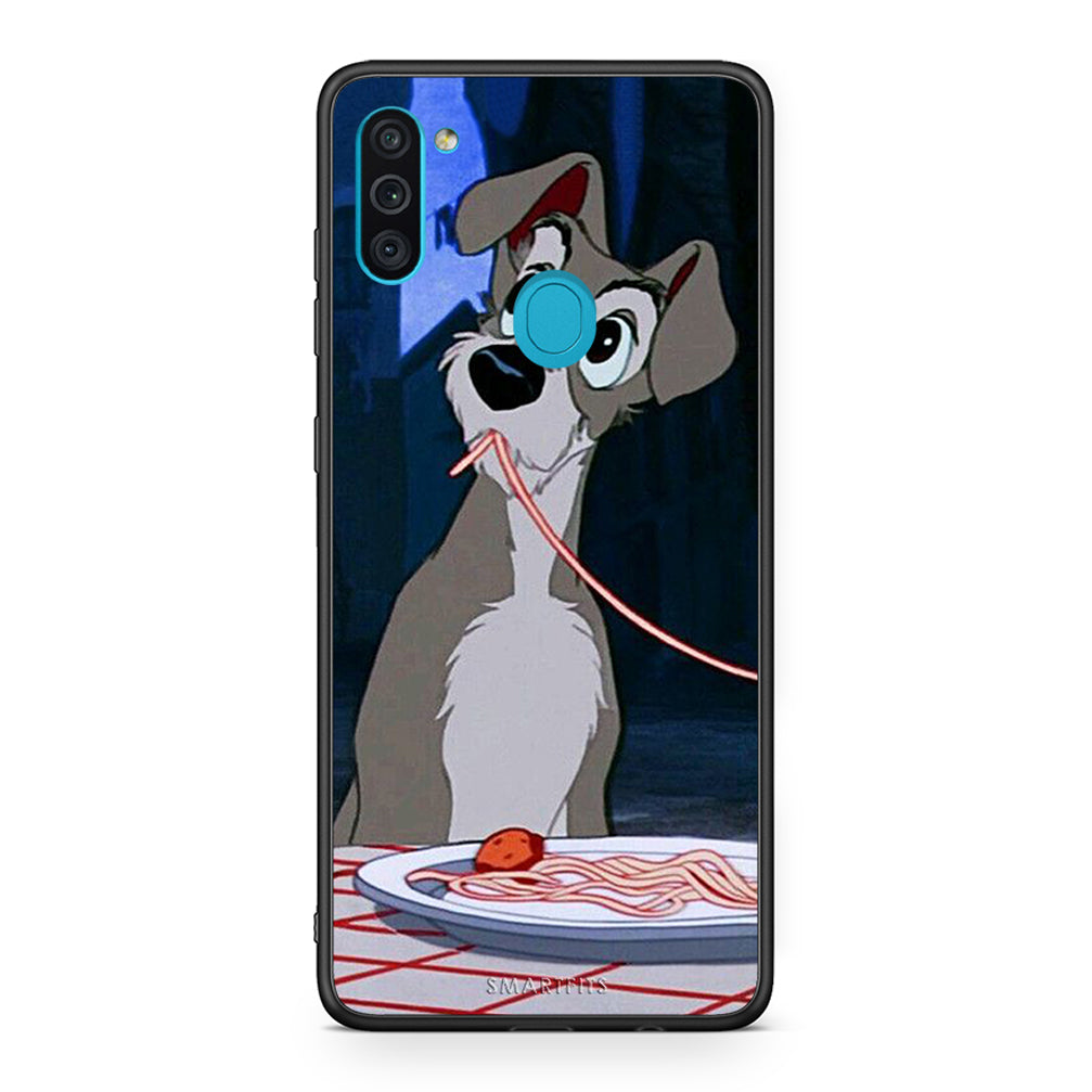 Samsung A11 / M11 Lady And Tramp 1 Θήκη Αγίου Βαλεντίνου από τη Smartfits με σχέδιο στο πίσω μέρος και μαύρο περίβλημα | Smartphone case with colorful back and black bezels by Smartfits