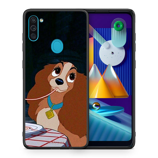 Θήκη Αγίου Βαλεντίνου Samsung A11 / M11 Lady And Tramp 2 από τη Smartfits με σχέδιο στο πίσω μέρος και μαύρο περίβλημα | Samsung A11 / M11 Lady And Tramp 2 case with colorful back and black bezels