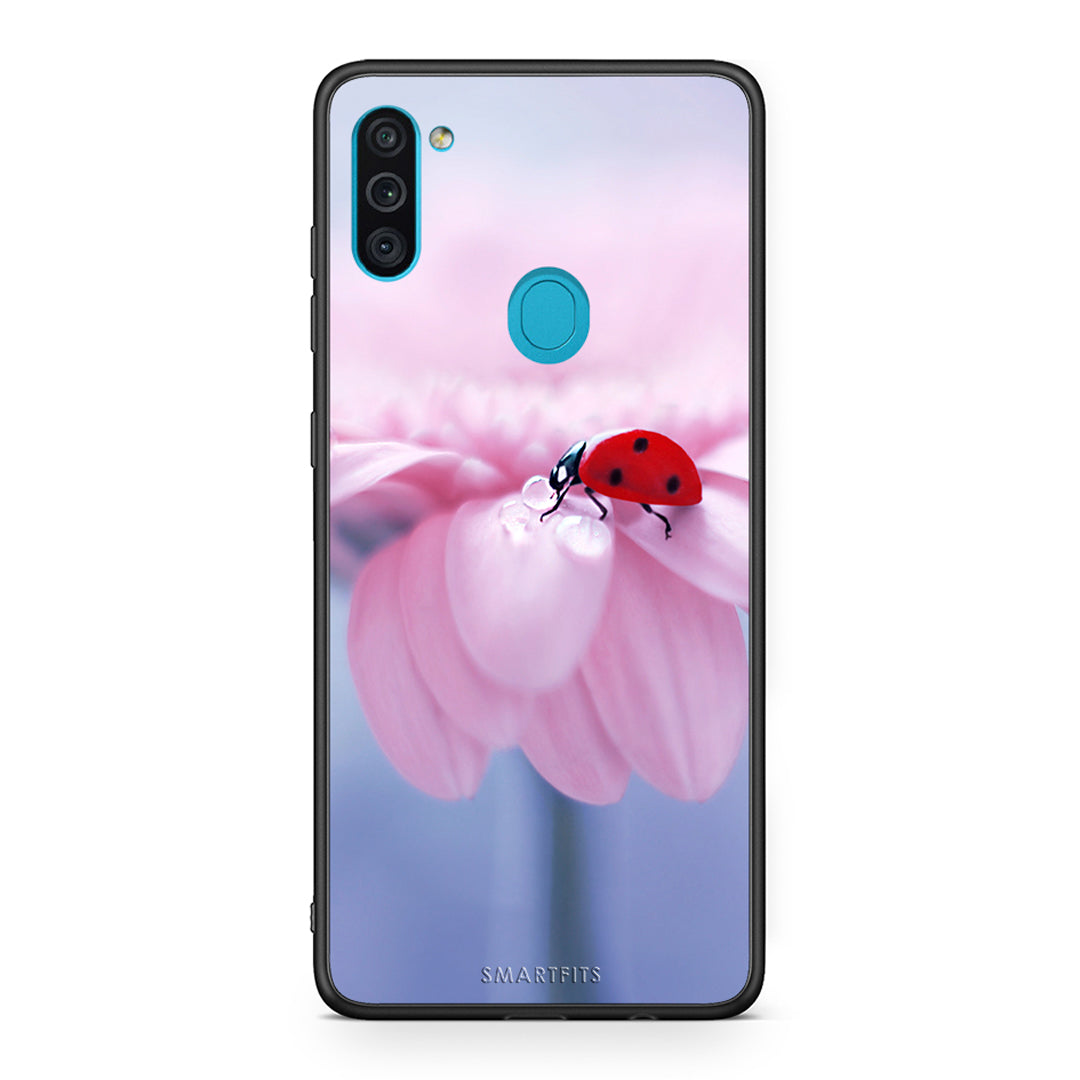 Samsung A11/M11 Ladybug Flower θήκη από τη Smartfits με σχέδιο στο πίσω μέρος και μαύρο περίβλημα | Smartphone case with colorful back and black bezels by Smartfits
