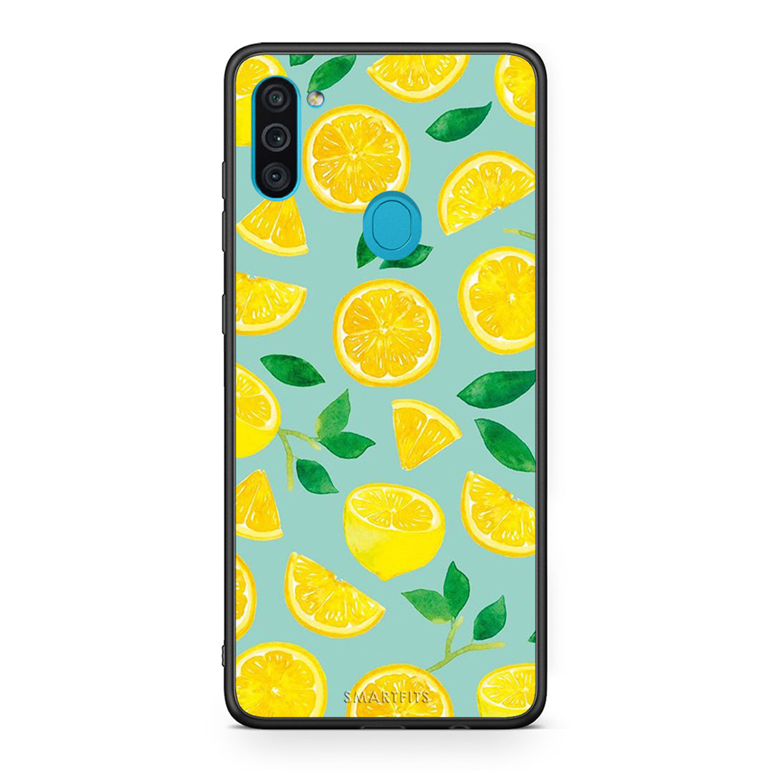 Samsung A11/M11 Lemons θήκη από τη Smartfits με σχέδιο στο πίσω μέρος και μαύρο περίβλημα | Smartphone case with colorful back and black bezels by Smartfits