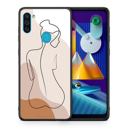 Θήκη Samsung A11/M11 LineArt Woman από τη Smartfits με σχέδιο στο πίσω μέρος και μαύρο περίβλημα | Samsung A11/M11 LineArt Woman case with colorful back and black bezels