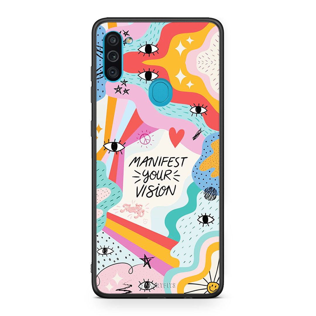 Samsung A11/M11 Manifest Your Vision θήκη από τη Smartfits με σχέδιο στο πίσω μέρος και μαύρο περίβλημα | Smartphone case with colorful back and black bezels by Smartfits