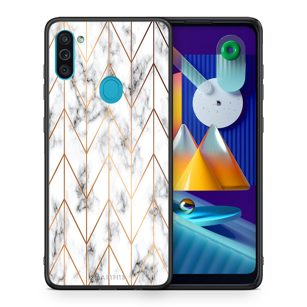 Θήκη Samsung A11/M11 Gold Geometric Marble από τη Smartfits με σχέδιο στο πίσω μέρος και μαύρο περίβλημα | Samsung A11/M11 Gold Geometric Marble case with colorful back and black bezels