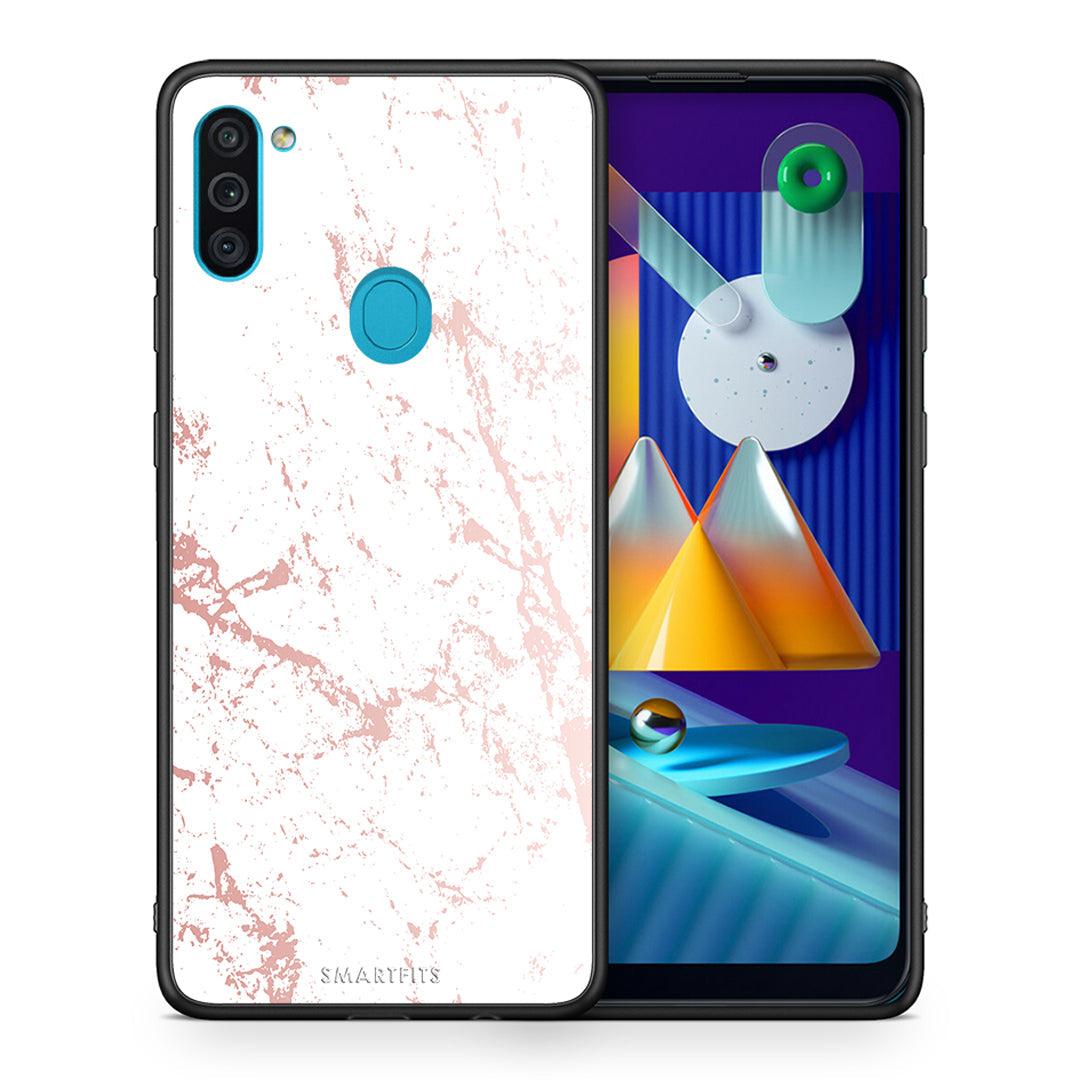 Θήκη Samsung A11/M11 Pink Splash Marble από τη Smartfits με σχέδιο στο πίσω μέρος και μαύρο περίβλημα | Samsung A11/M11 Pink Splash Marble case with colorful back and black bezels