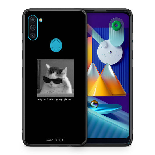 Θήκη Samsung A11/M11 Meme Cat από τη Smartfits με σχέδιο στο πίσω μέρος και μαύρο περίβλημα | Samsung A11/M11 Meme Cat case with colorful back and black bezels