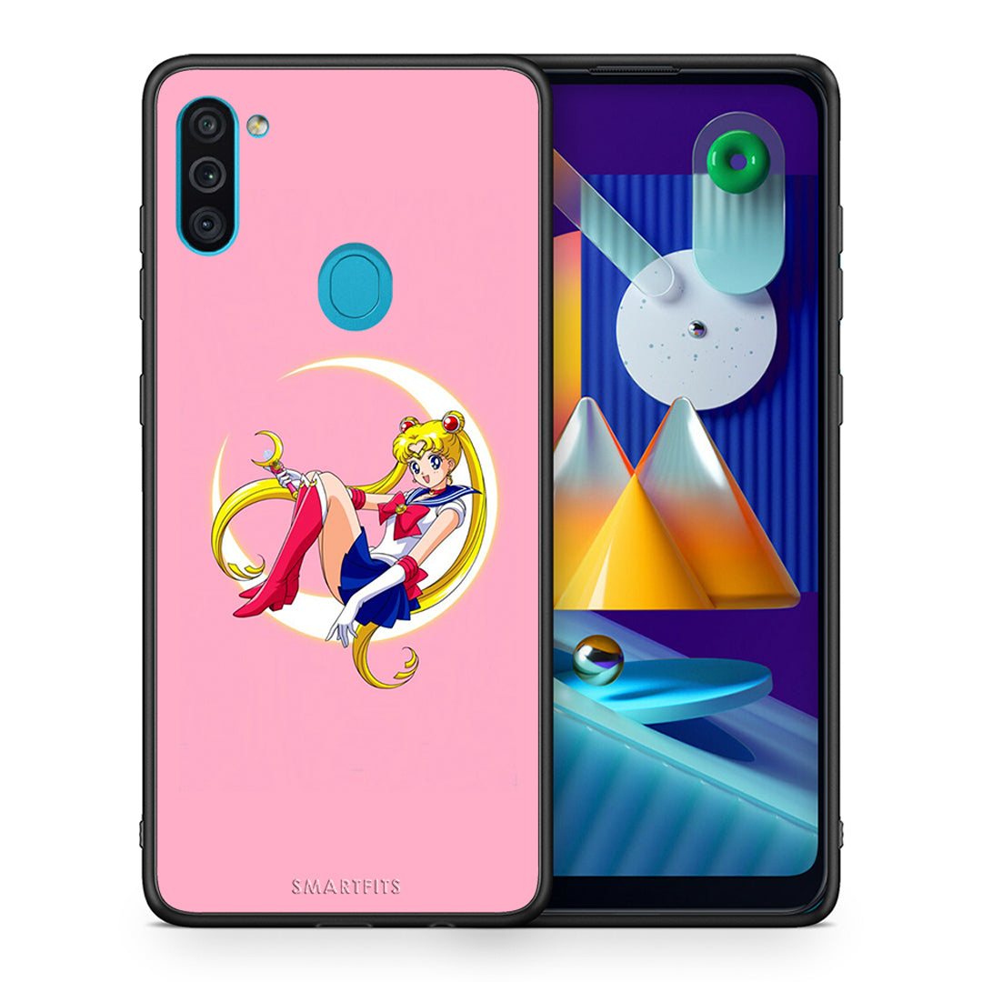 Θήκη Samsung A11/M11 Moon Girl από τη Smartfits με σχέδιο στο πίσω μέρος και μαύρο περίβλημα | Samsung A11/M11 Moon Girl case with colorful back and black bezels