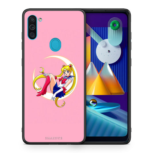 Θήκη Samsung A11/M11 Moon Girl από τη Smartfits με σχέδιο στο πίσω μέρος και μαύρο περίβλημα | Samsung A11/M11 Moon Girl case with colorful back and black bezels