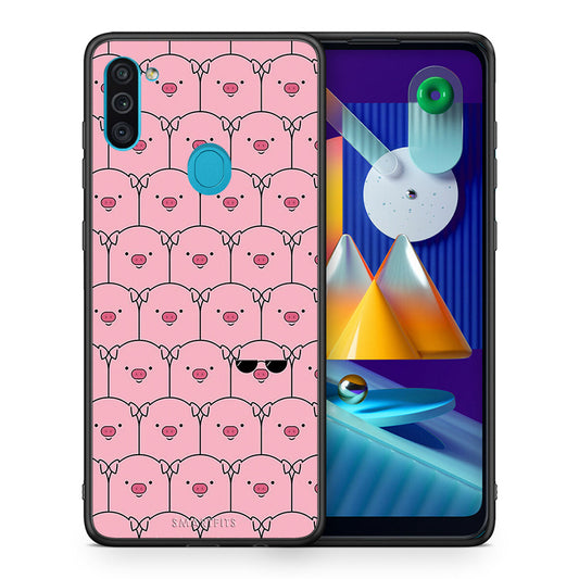 Θήκη Samsung A11/M11 Pig Glasses από τη Smartfits με σχέδιο στο πίσω μέρος και μαύρο περίβλημα | Samsung A11/M11 Pig Glasses case with colorful back and black bezels