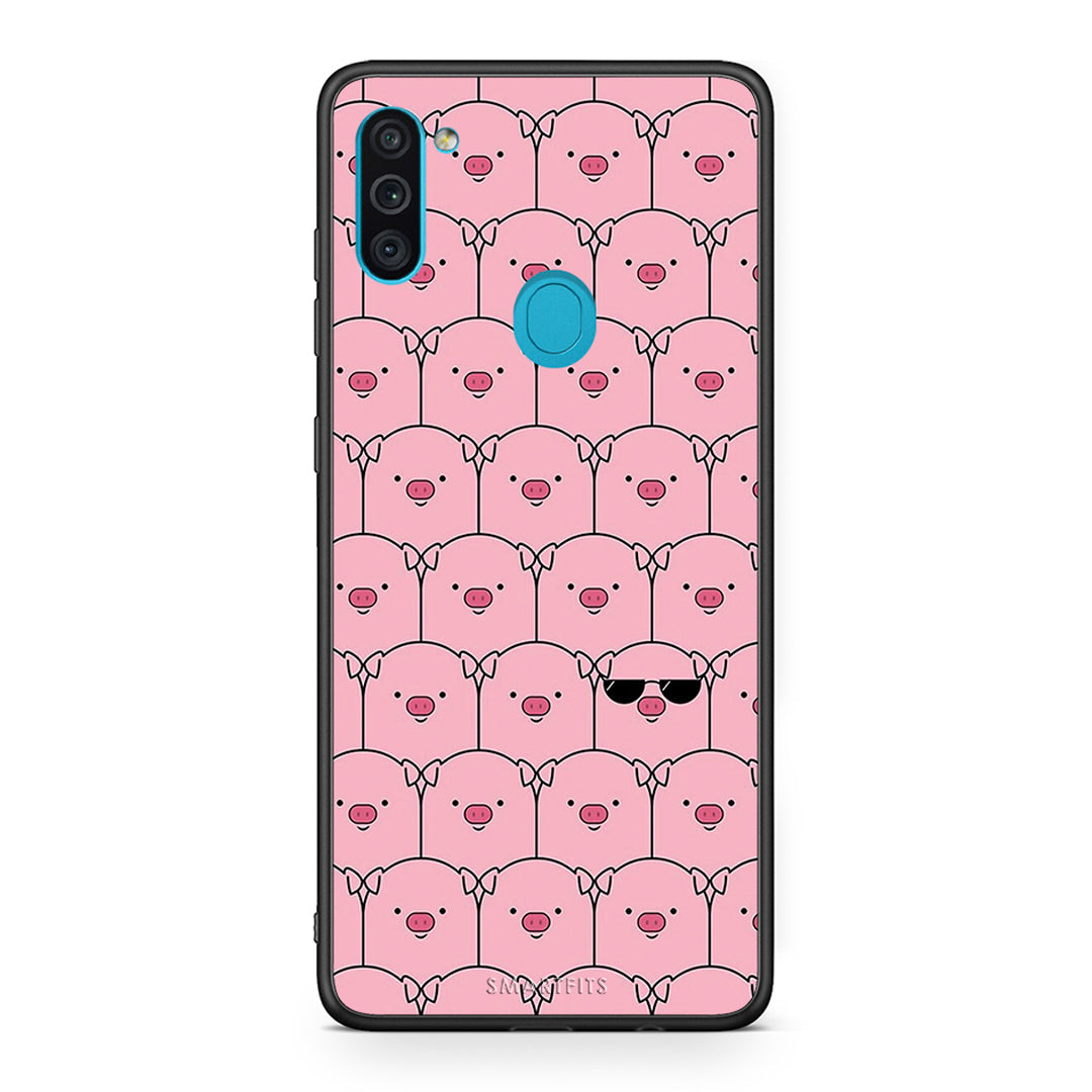Samsung A11/M11 Pig Glasses θήκη από τη Smartfits με σχέδιο στο πίσω μέρος και μαύρο περίβλημα | Smartphone case with colorful back and black bezels by Smartfits