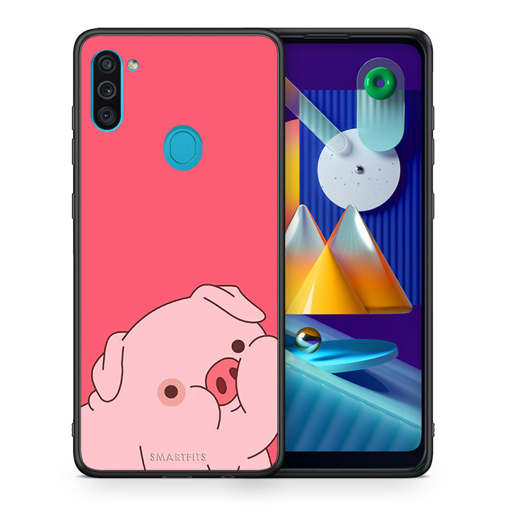 Θήκη Αγίου Βαλεντίνου Samsung A11 / M11 Pig Love 1 από τη Smartfits με σχέδιο στο πίσω μέρος και μαύρο περίβλημα | Samsung A11 / M11 Pig Love 1 case with colorful back and black bezels