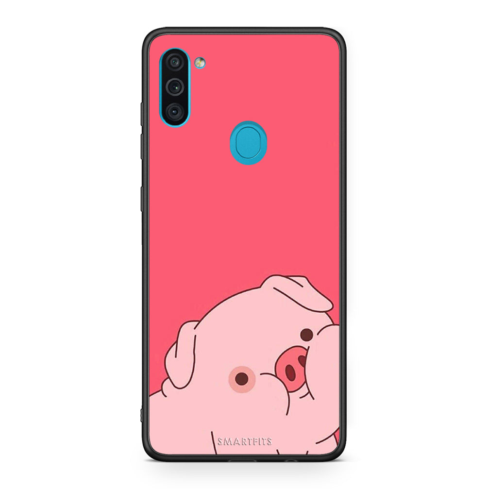Samsung A11 / M11 Pig Love 1 Θήκη Αγίου Βαλεντίνου από τη Smartfits με σχέδιο στο πίσω μέρος και μαύρο περίβλημα | Smartphone case with colorful back and black bezels by Smartfits