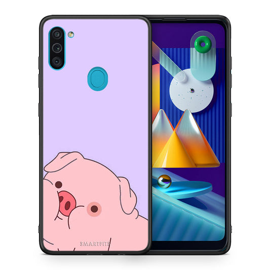 Θήκη Αγίου Βαλεντίνου Samsung A11 / M11 Pig Love 2 από τη Smartfits με σχέδιο στο πίσω μέρος και μαύρο περίβλημα | Samsung A11 / M11 Pig Love 2 case with colorful back and black bezels