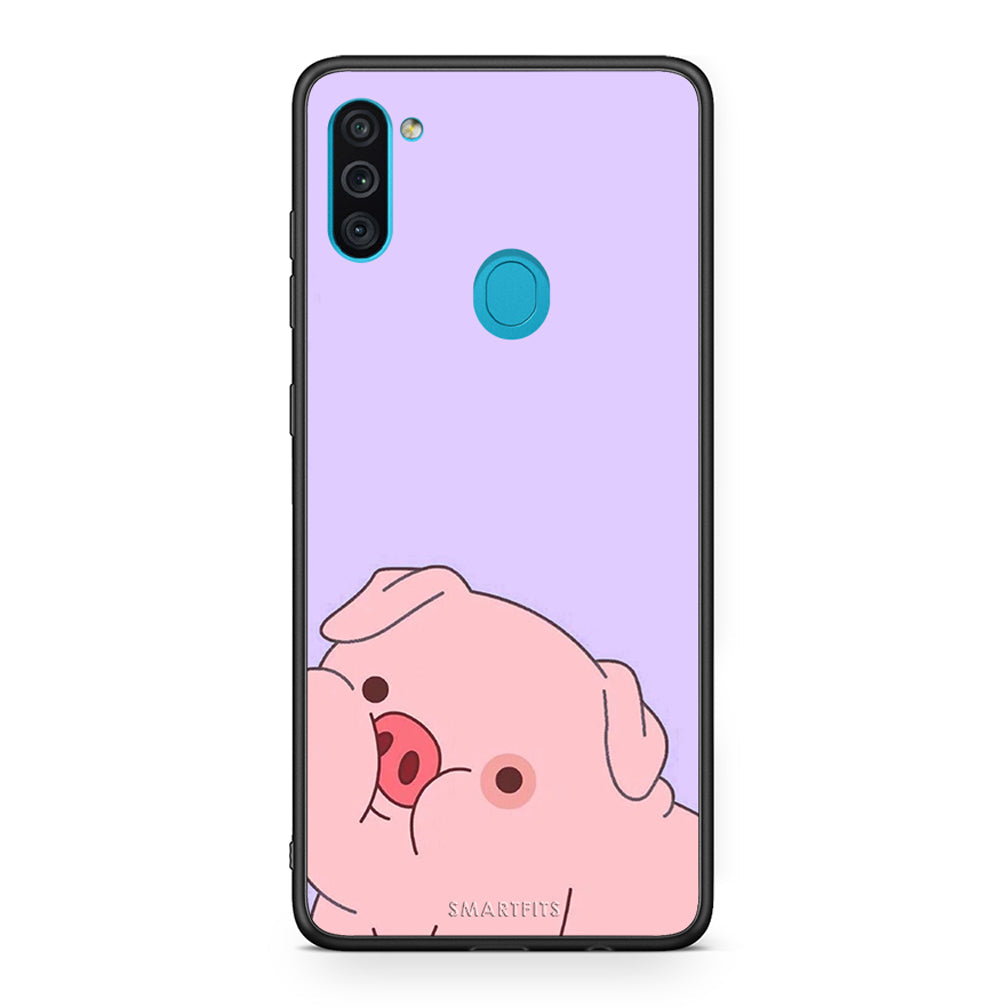 Samsung A11 / M11 Pig Love 2 Θήκη Αγίου Βαλεντίνου από τη Smartfits με σχέδιο στο πίσω μέρος και μαύρο περίβλημα | Smartphone case with colorful back and black bezels by Smartfits