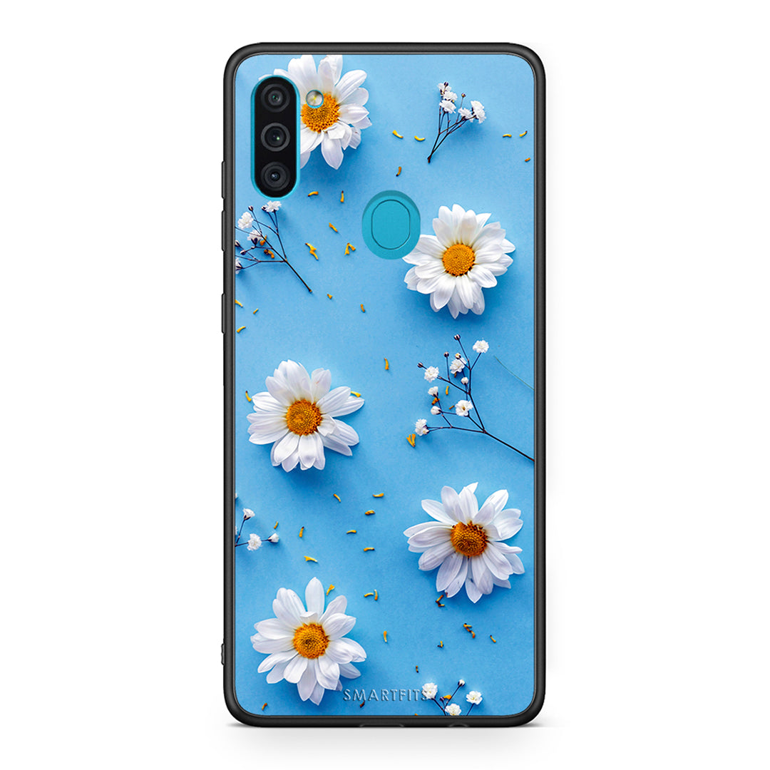 Samsung A11/M11 Real Daisies θήκη από τη Smartfits με σχέδιο στο πίσω μέρος και μαύρο περίβλημα | Smartphone case with colorful back and black bezels by Smartfits