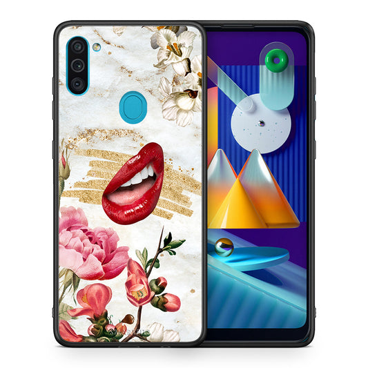 Θήκη Samsung A11/M11 Red Lips από τη Smartfits με σχέδιο στο πίσω μέρος και μαύρο περίβλημα | Samsung A11/M11 Red Lips case with colorful back and black bezels