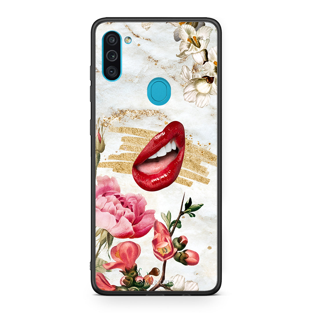 Samsung A11/M11 Red Lips θήκη από τη Smartfits με σχέδιο στο πίσω μέρος και μαύρο περίβλημα | Smartphone case with colorful back and black bezels by Smartfits