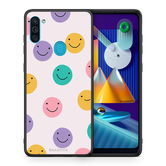Θήκη Samsung A11/M11 Smiley Faces από τη Smartfits με σχέδιο στο πίσω μέρος και μαύρο περίβλημα | Samsung A11/M11 Smiley Faces case with colorful back and black bezels