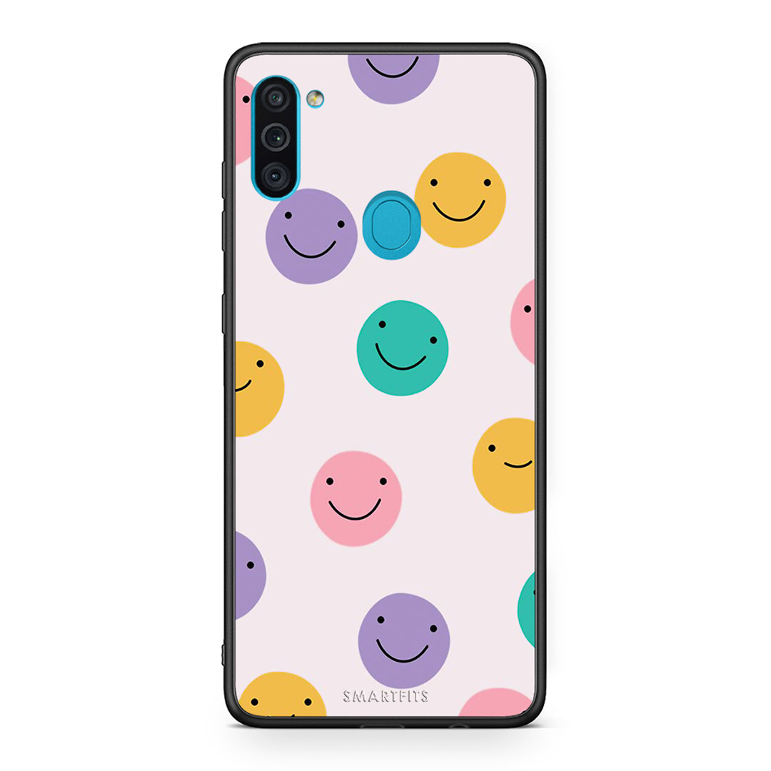 Samsung A11/M11 Smiley Faces θήκη από τη Smartfits με σχέδιο στο πίσω μέρος και μαύρο περίβλημα | Smartphone case with colorful back and black bezels by Smartfits