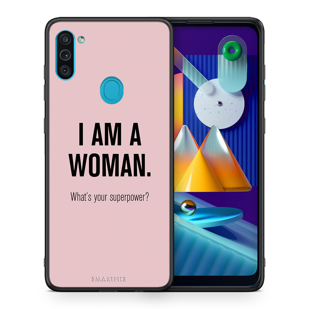 Θήκη Samsung A11/M11 Superpower Woman από τη Smartfits με σχέδιο στο πίσω μέρος και μαύρο περίβλημα | Samsung A11/M11 Superpower Woman case with colorful back and black bezels