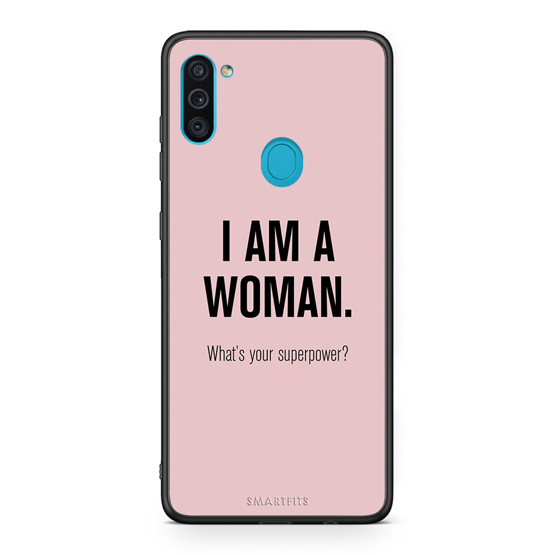 Samsung A11/M11 Superpower Woman θήκη από τη Smartfits με σχέδιο στο πίσω μέρος και μαύρο περίβλημα | Smartphone case with colorful back and black bezels by Smartfits