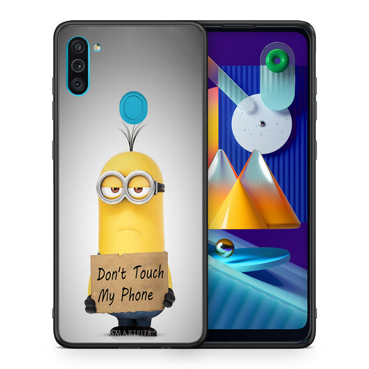 Θήκη Samsung A11/M11 Minion Text από τη Smartfits με σχέδιο στο πίσω μέρος και μαύρο περίβλημα | Samsung A11/M11 Minion Text case with colorful back and black bezels