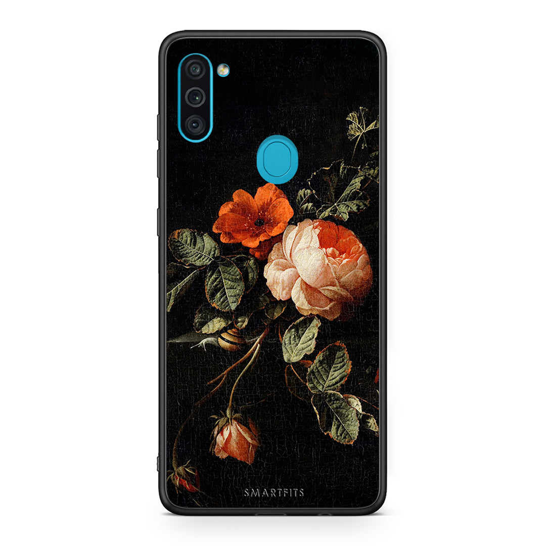 Samsung A11/M11 Vintage Roses θήκη από τη Smartfits με σχέδιο στο πίσω μέρος και μαύρο περίβλημα | Smartphone case with colorful back and black bezels by Smartfits